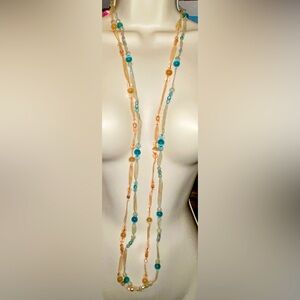 EUC No Brand Bundle of 2 Pink and Blue Ribbon and Bead Long Necklaces 23"